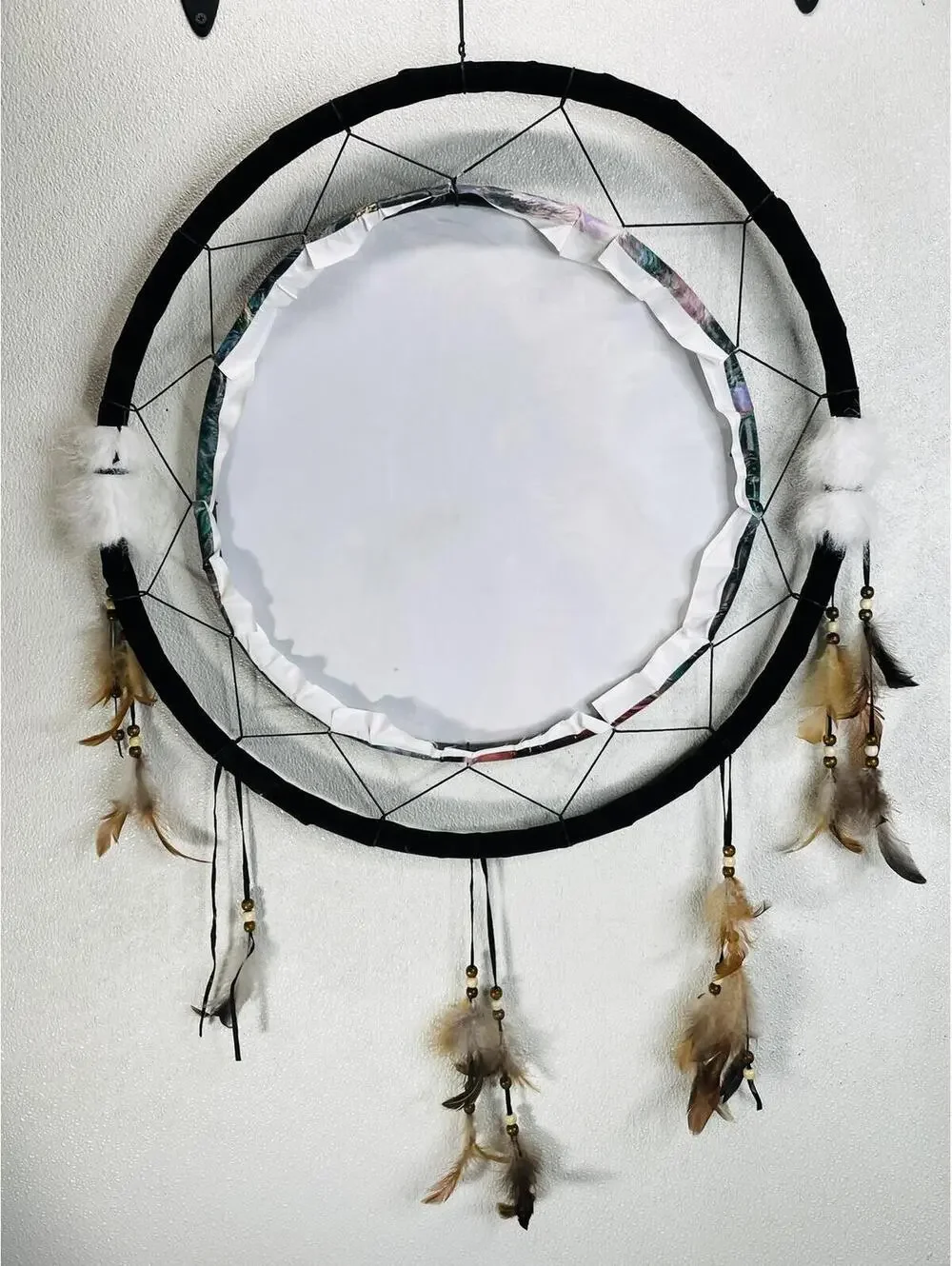 Boho Wolf Dreamcatcher Wall Hanging with Feathers